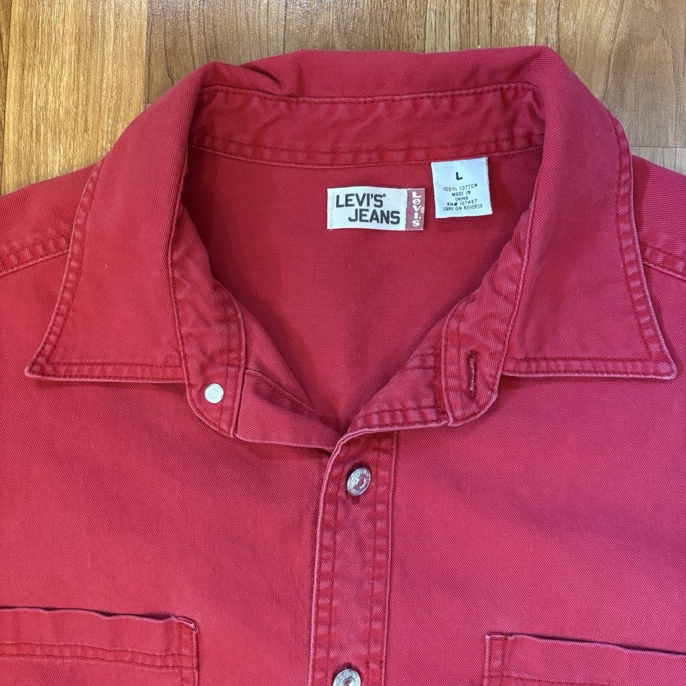 Vintage Levi's Red Tab Shirt 90s Red Denim Metal Buttons Large Western Rodeo